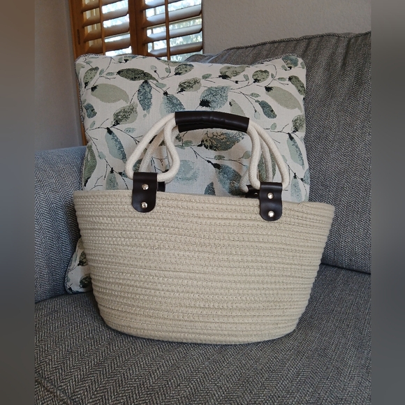 Handbags - Cotton Rope Woven Tote Basket Bag
